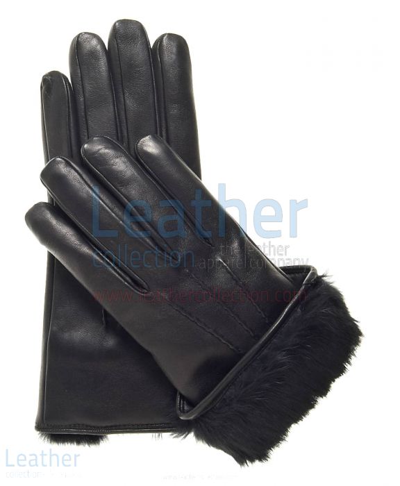 Black Fur Cuff Leather Gloves upper view